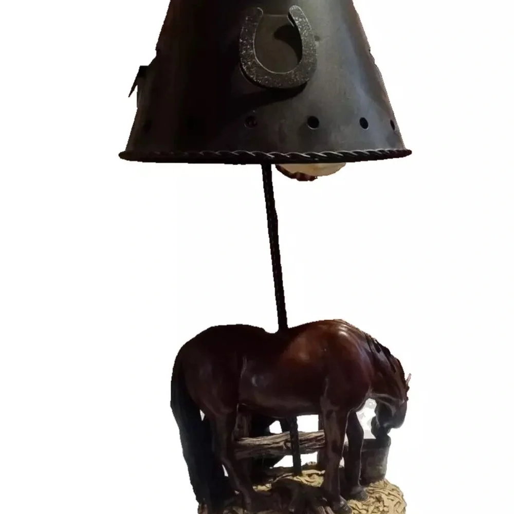 Western Ceramic Porcelain Accent Tealite Lamp Horse Drinking Water